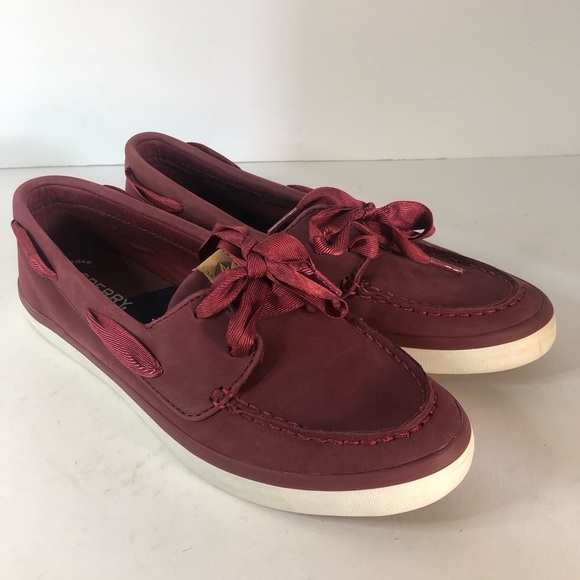 Sperry Women’s Top Sider Burgundy Leather Boat Shoes Size 8. Ribbon Laces - Picture 8 of 10